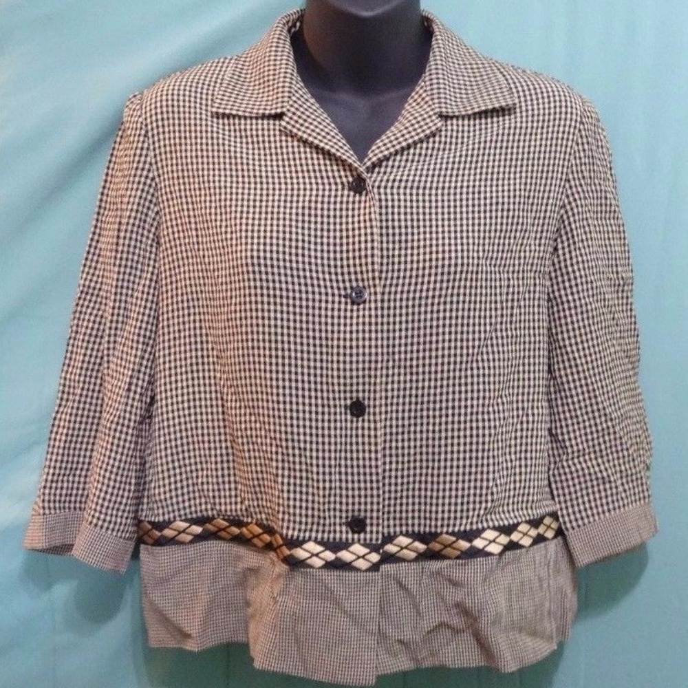 Talbots Petite Plaid Button Down Checkered Blouse